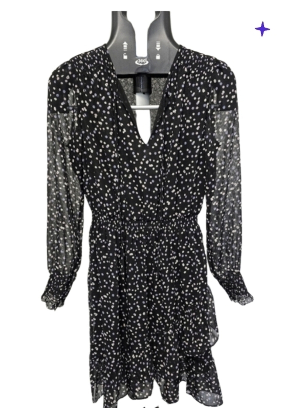 Banana Republic Womens Polka Dot Mini Dress Size 2 Black Purple Ruffle Flowy - Picture 5 of 10